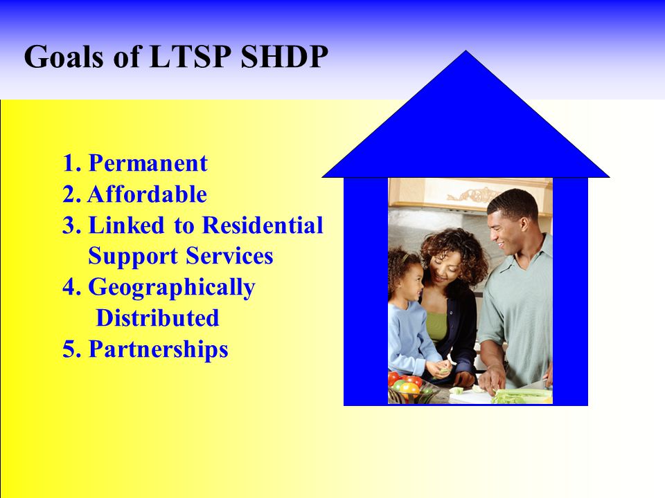 Goals of LTSP SHDP 1. Permanent 2. Affordable 3.