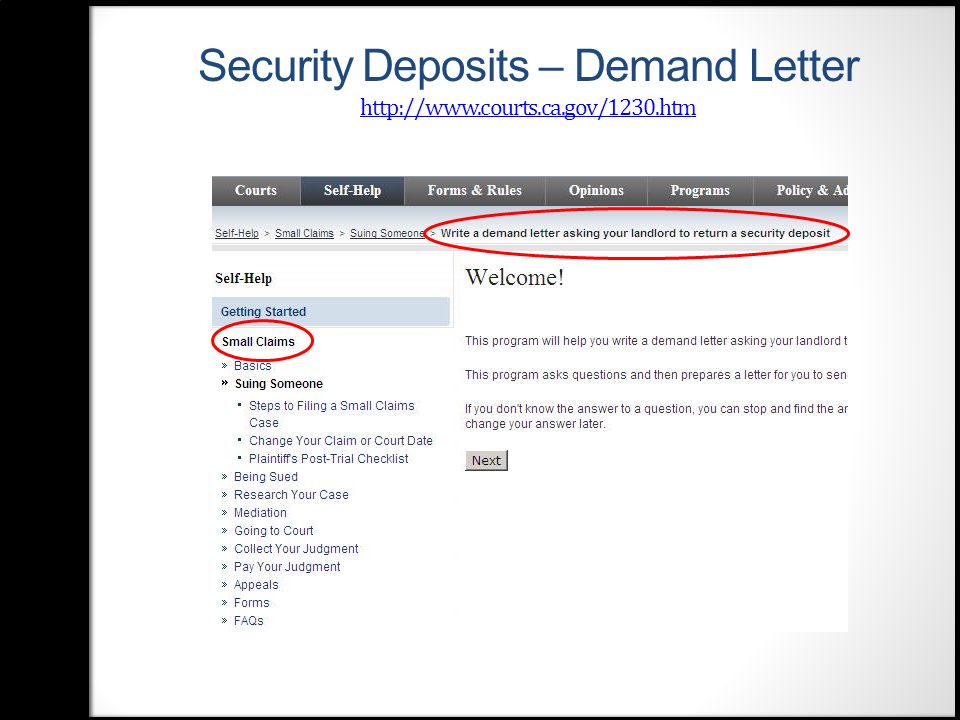 Security Deposits – Demand Letter