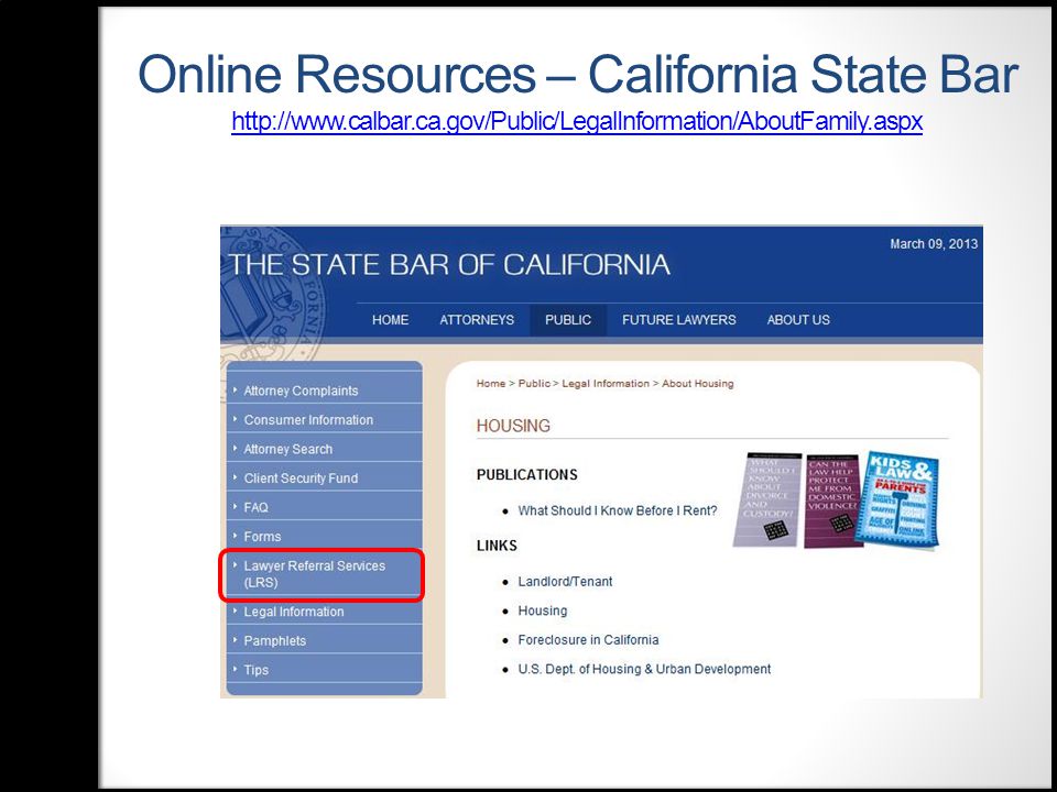 Online Resources – California State Bar   x   x