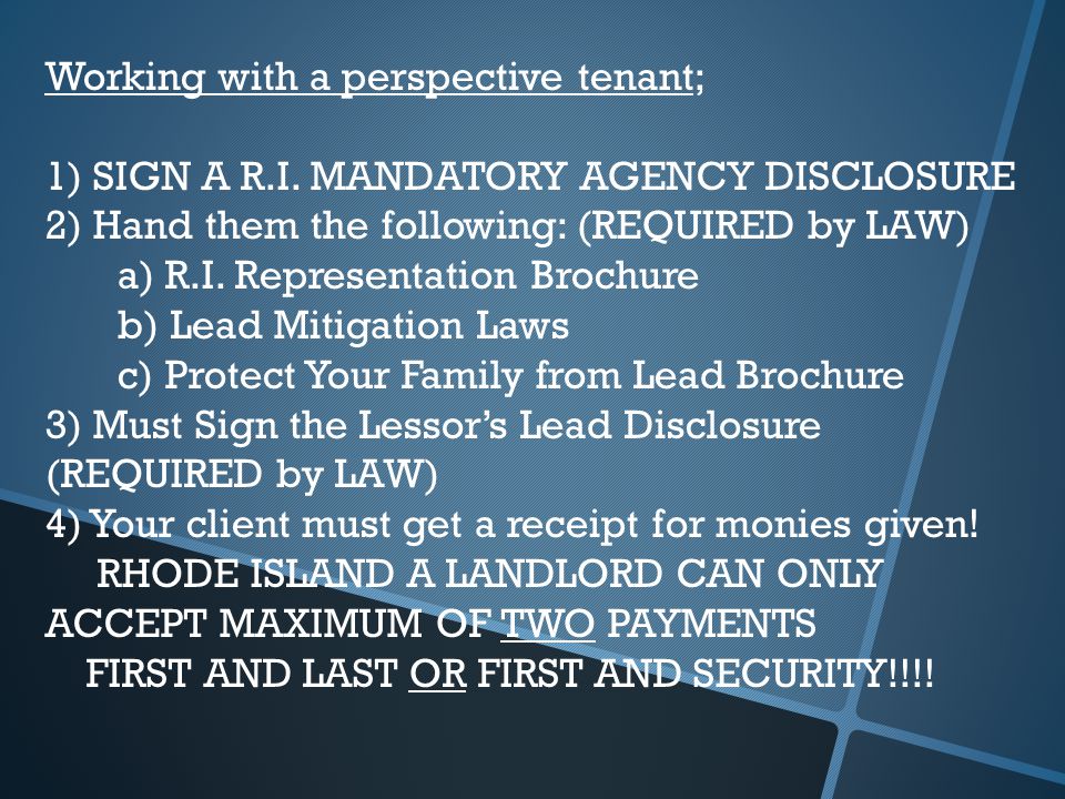 Working with a perspective tenant; 1) SIGN A R.I.