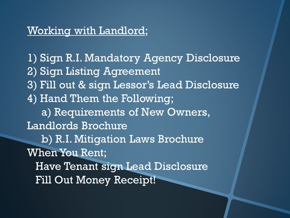 Working with Landlord; 1) Sign R.I.