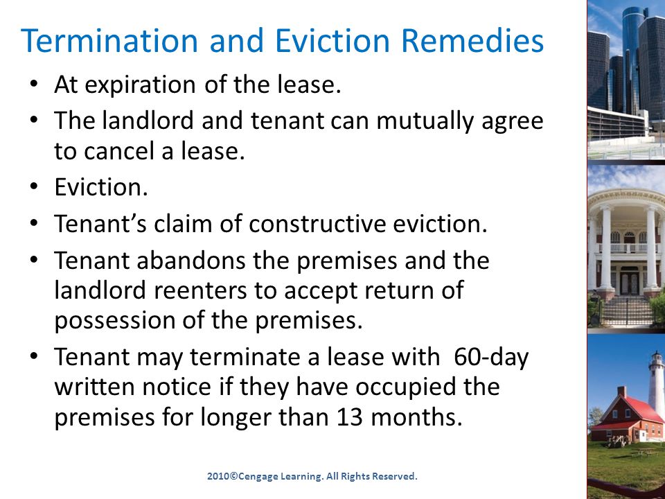 Termination and Eviction Remedies At expiration of the lease.