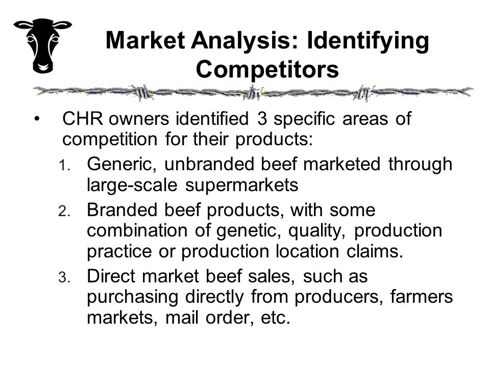 Market Analysis: Identifying Competitors CHR owners identified 3 specific areas of competition for their products: 1.