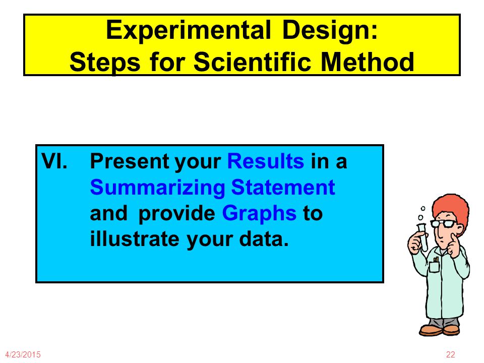 4/23/ Experimental Design: Steps for Scientific Method VI.
