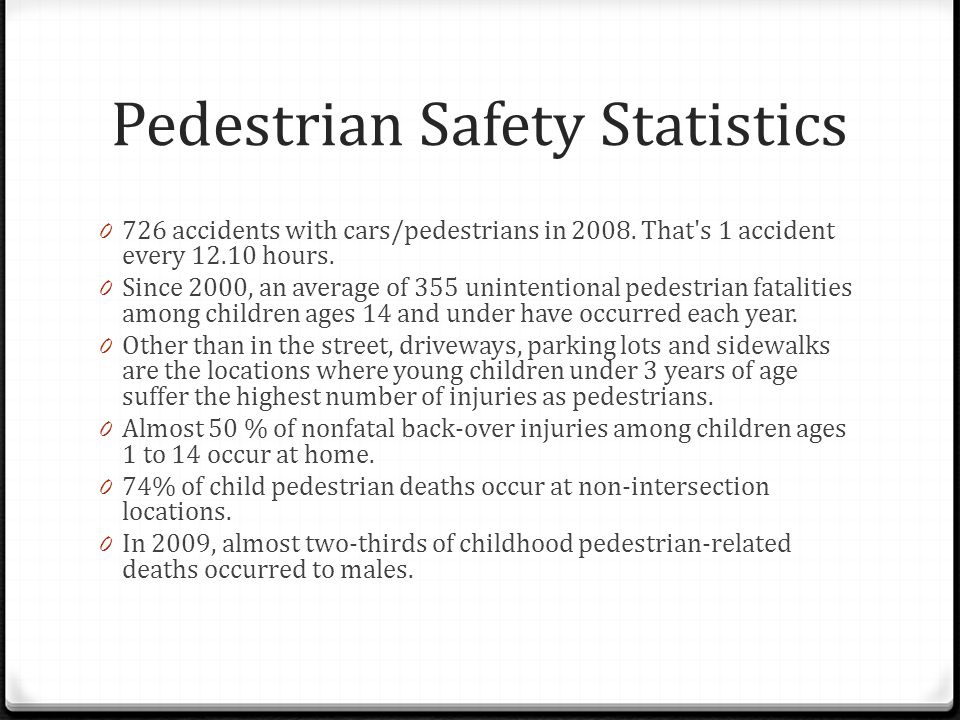 Pedestrian Safety Statistics accidents with cars/pedestrians in 2008.