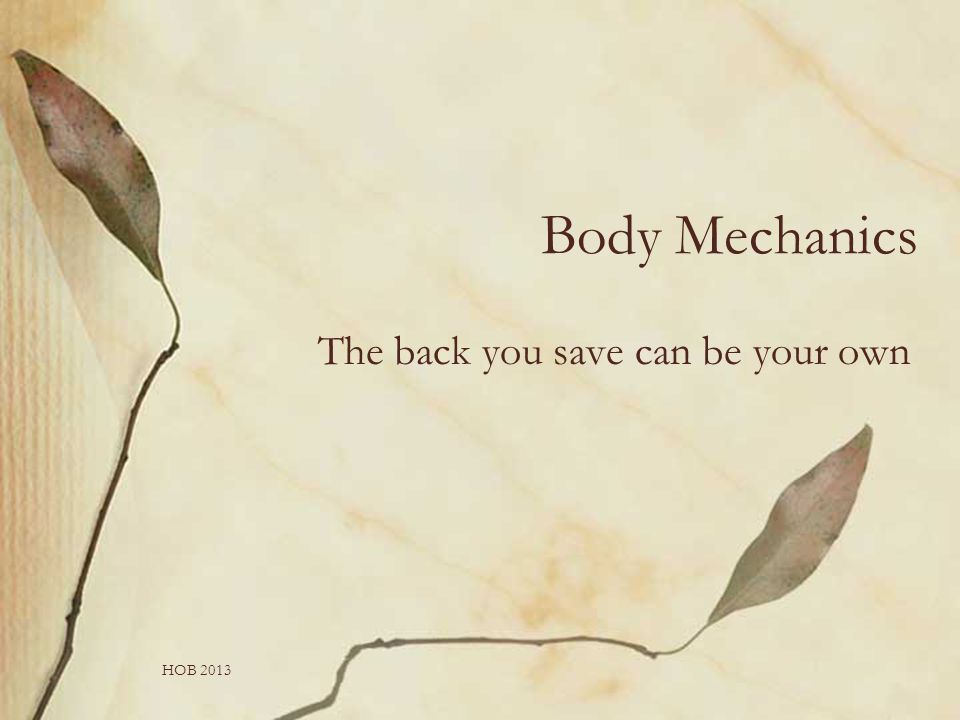 HOB 2013 Body Mechanics The back you save can be your own