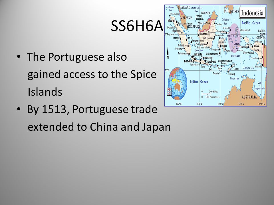 SS6H6A The Portuguese also gained access to the Spice Islands By 1513, Portuguese trade extended to China and Japan 10