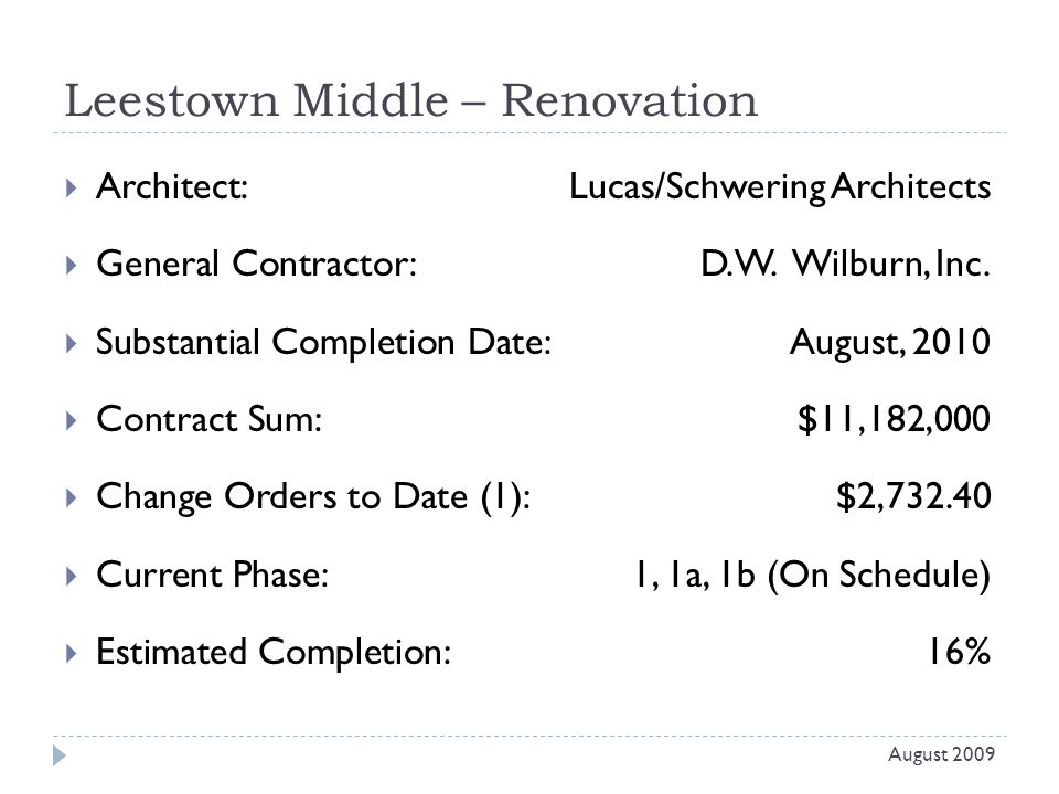 Leestown Middle – Renovation  Architect: Lucas/Schwering Architects  General Contractor: D.W.
