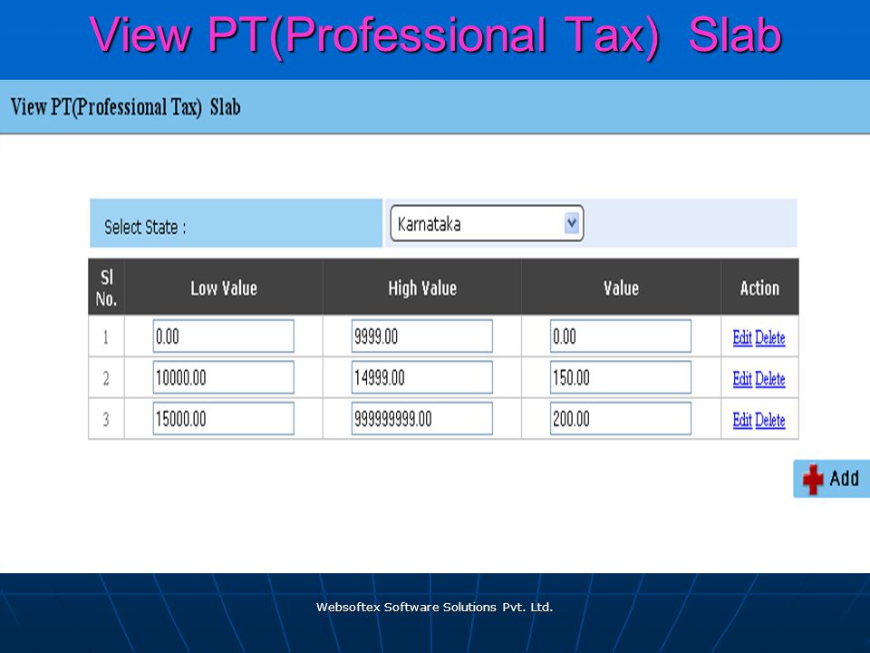 Websoftex Software Solutions Pvt. Ltd. View PT(Professional Tax) Slab