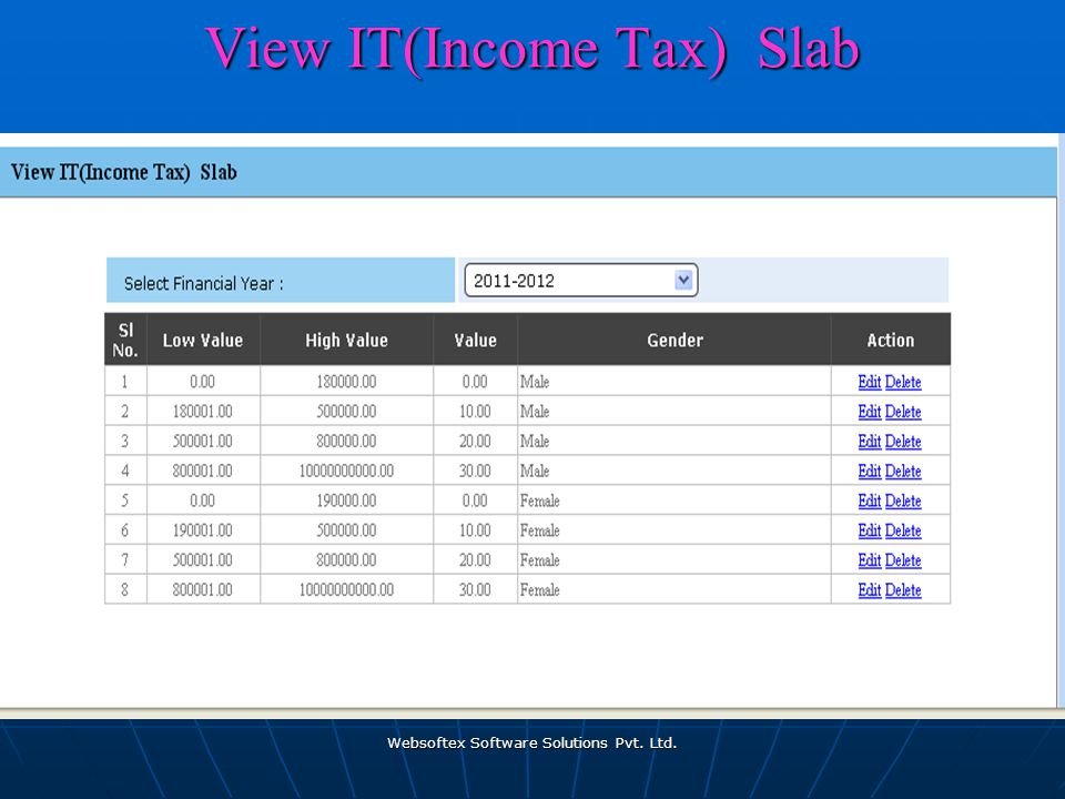 Websoftex Software Solutions Pvt. Ltd. View IT(Income Tax) Slab