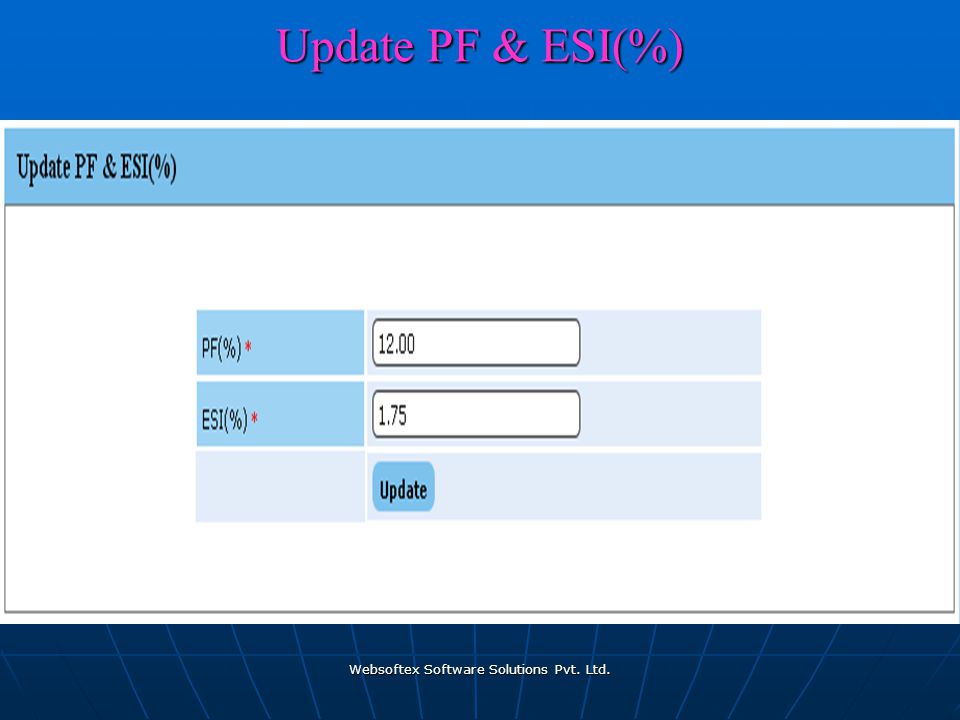 Websoftex Software Solutions Pvt. Ltd. Update PF & ESI(%)