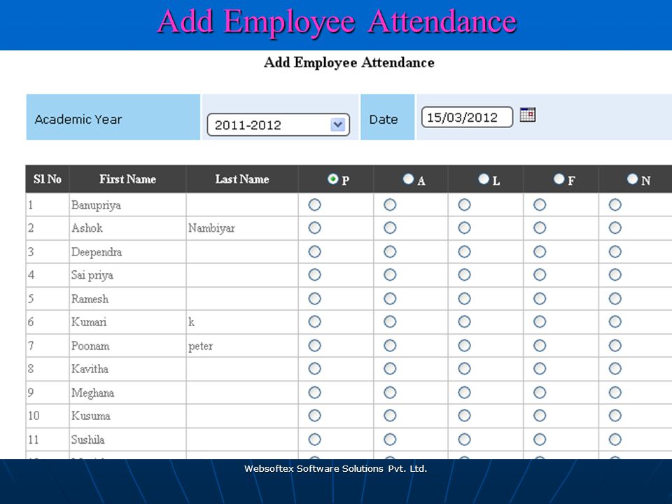 Websoftex Software Solutions Pvt. Ltd.Add Employee Attendance