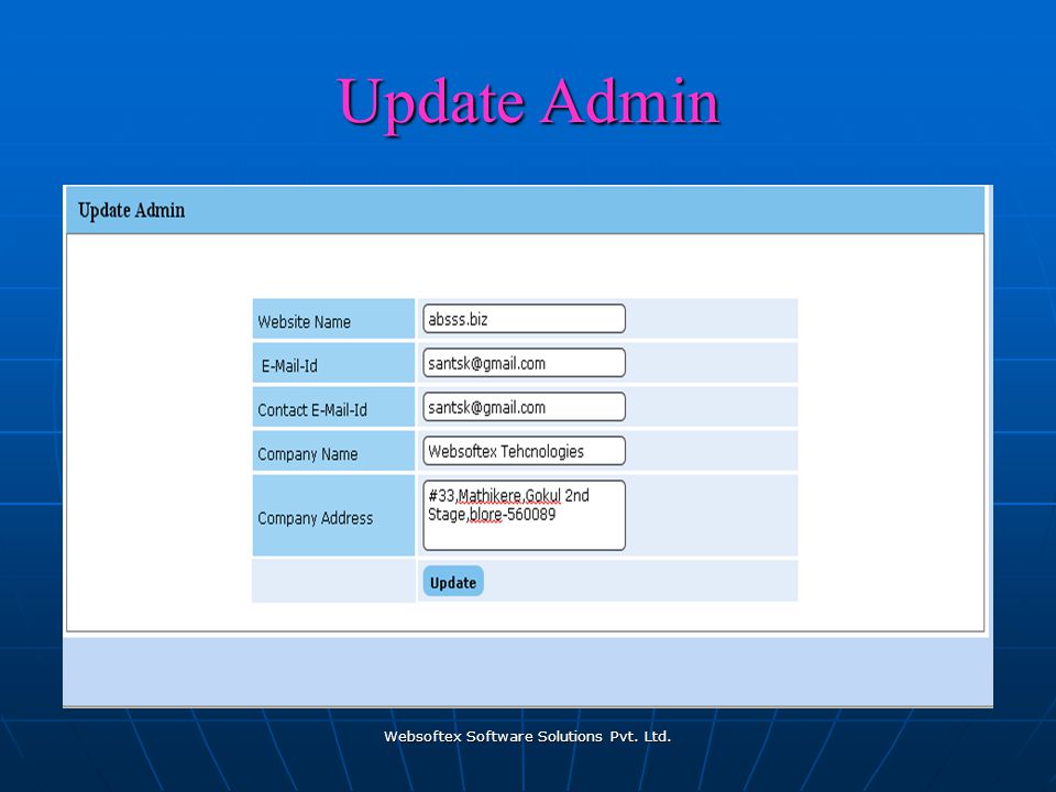 Websoftex Software Solutions Pvt. Ltd. Update Admin