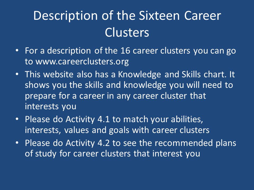 16 Career Clusters Chart