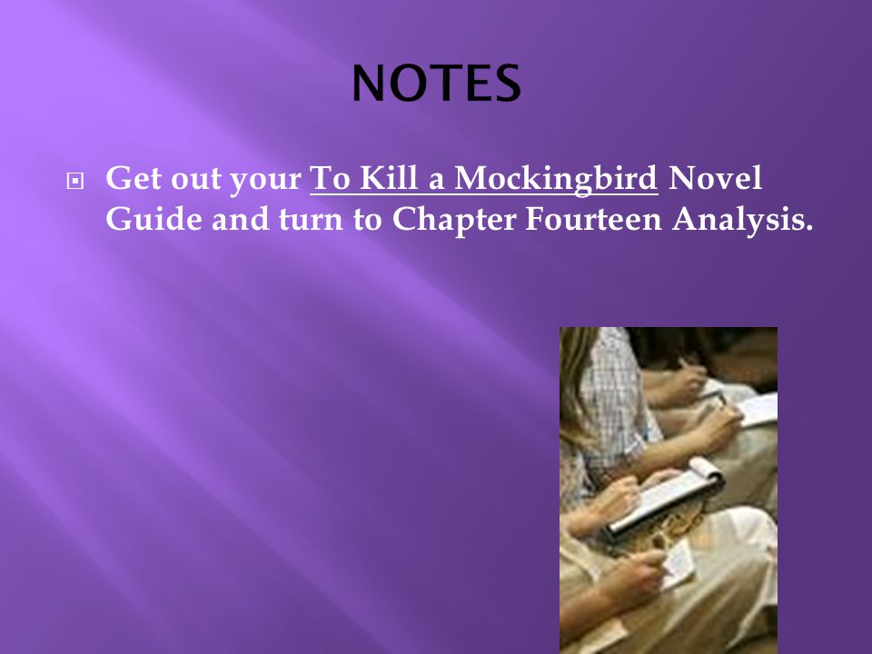  Get out your To Kill a Mockingbird Novel Guide and turn to Chapter Fourteen Analysis.