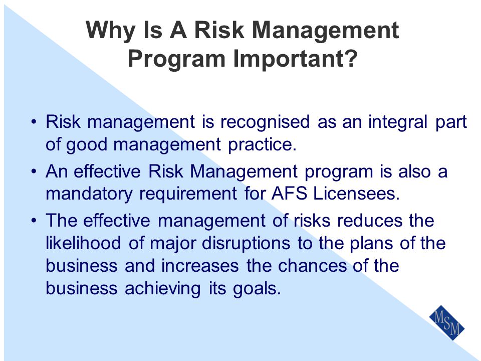 What Risk Management Is Not Another name for insurance (Insurance is the treatment option for an identified risk where the risk is shared or transferred).