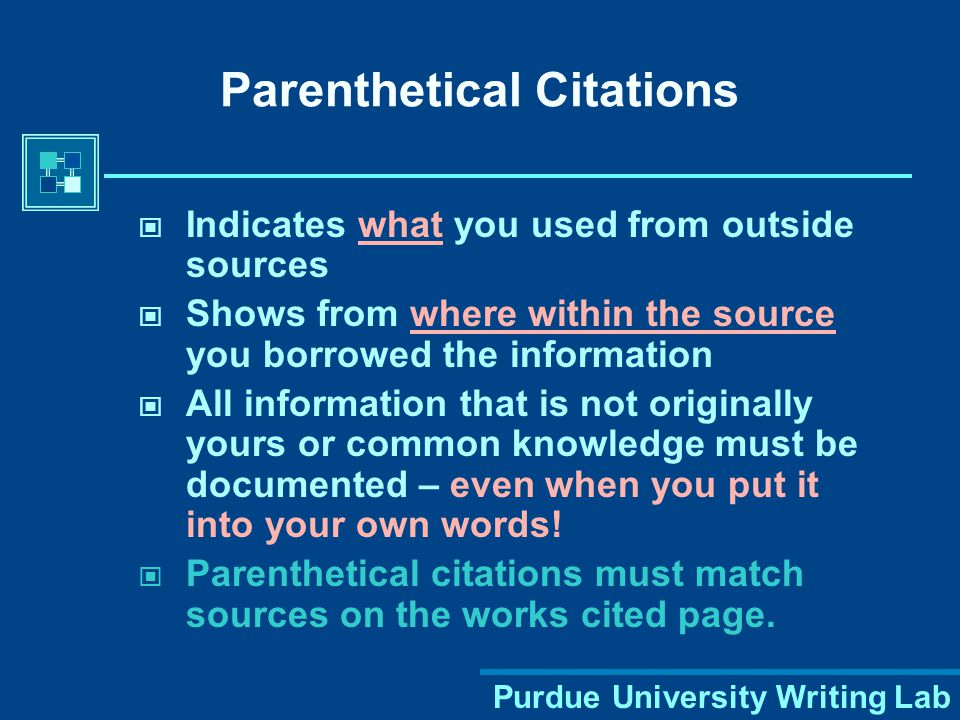 Purdue University Writing Lab Study the basics of MLA citation format.