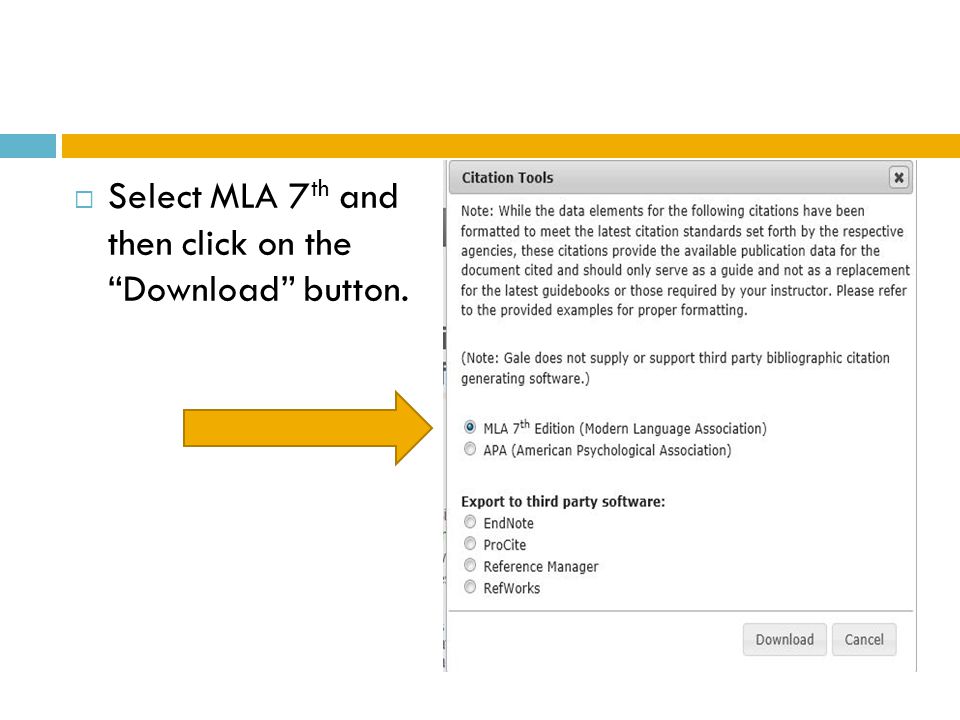  Select MLA 7 th and then click on the Download button.