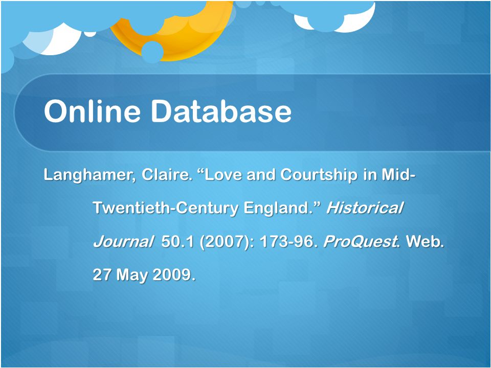 Online Database Langhamer, Claire.