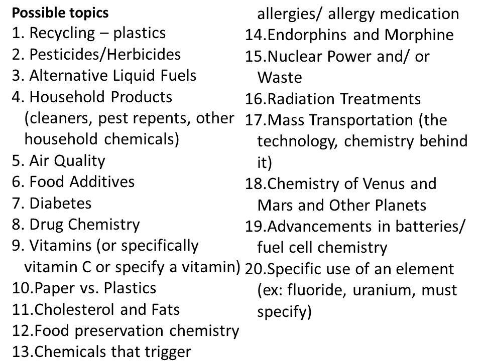 chemistry research paper topics for college