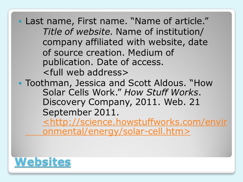 mla citation overview of website database and book sources ppt website mla