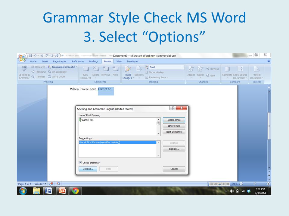 Grammar Style Check MS Word 3. Select Options