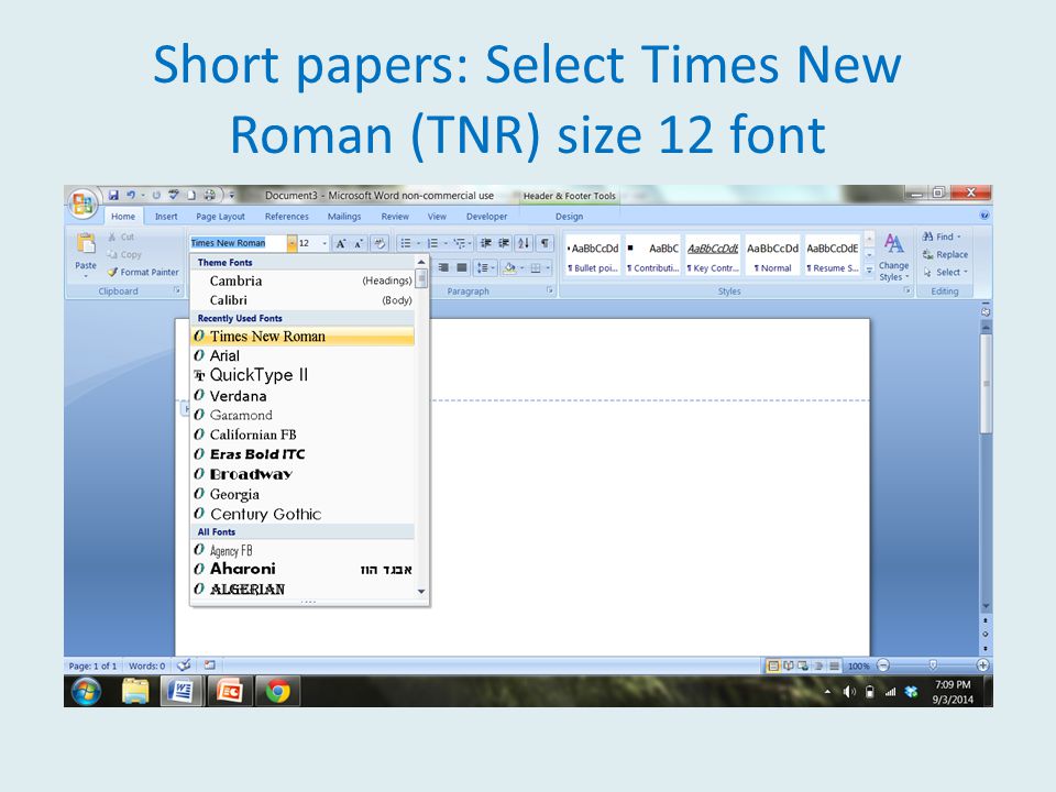 Short papers: Select Times New Roman (TNR) size 12 font