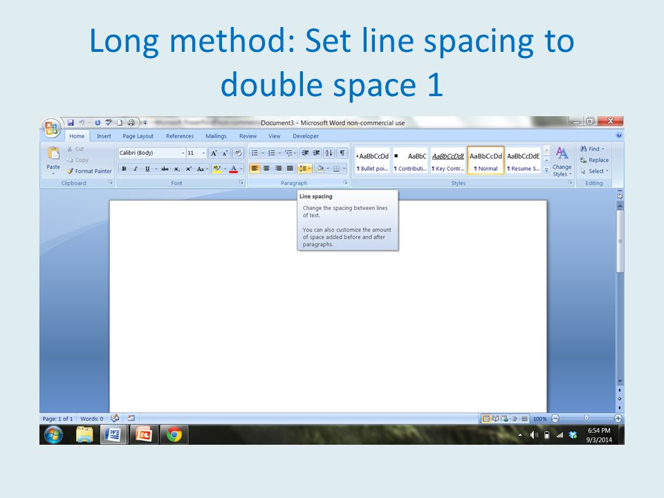 Long method: Set line spacing to double space 1