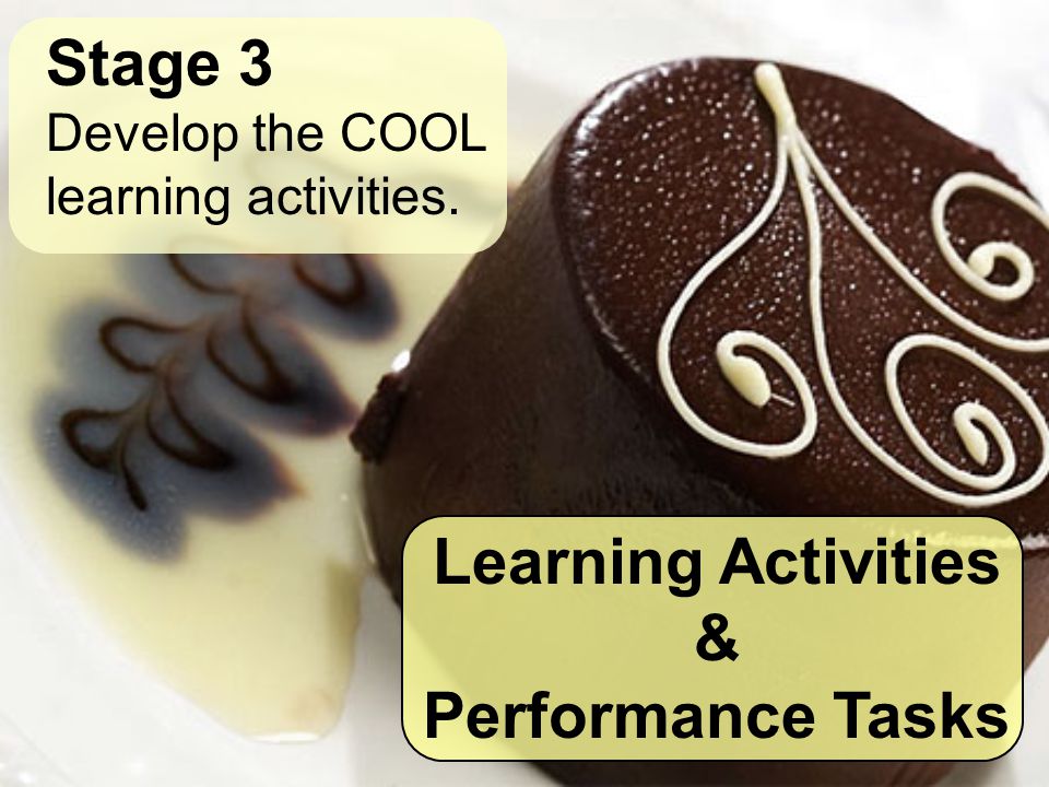 Stage 3 Develop the COOL learning activities. Learning Activities & Performance Tasks
