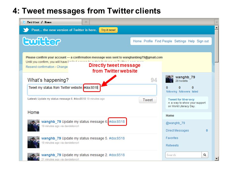 Directly tweet message from Twitter website 4: Tweet messages from Twitter clients