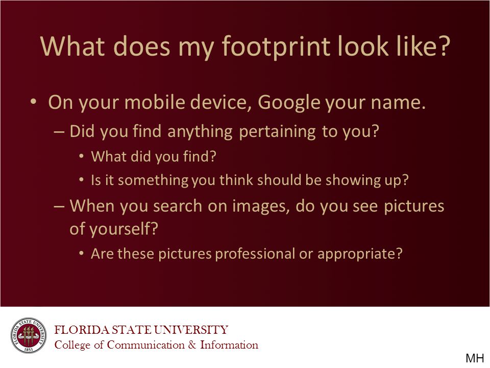 FLORIDA STATE UNIVERSITY College of Communication & Information What does my footprint look like.
