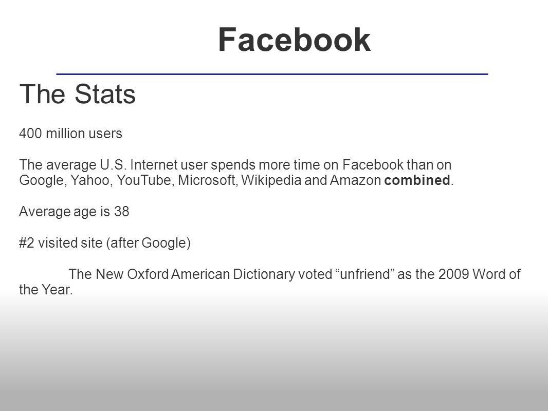 The Stats 400 million users The average U.S.
