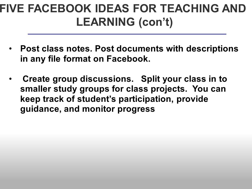 Post class notes. Post documents with descriptions in any file format on Facebook.