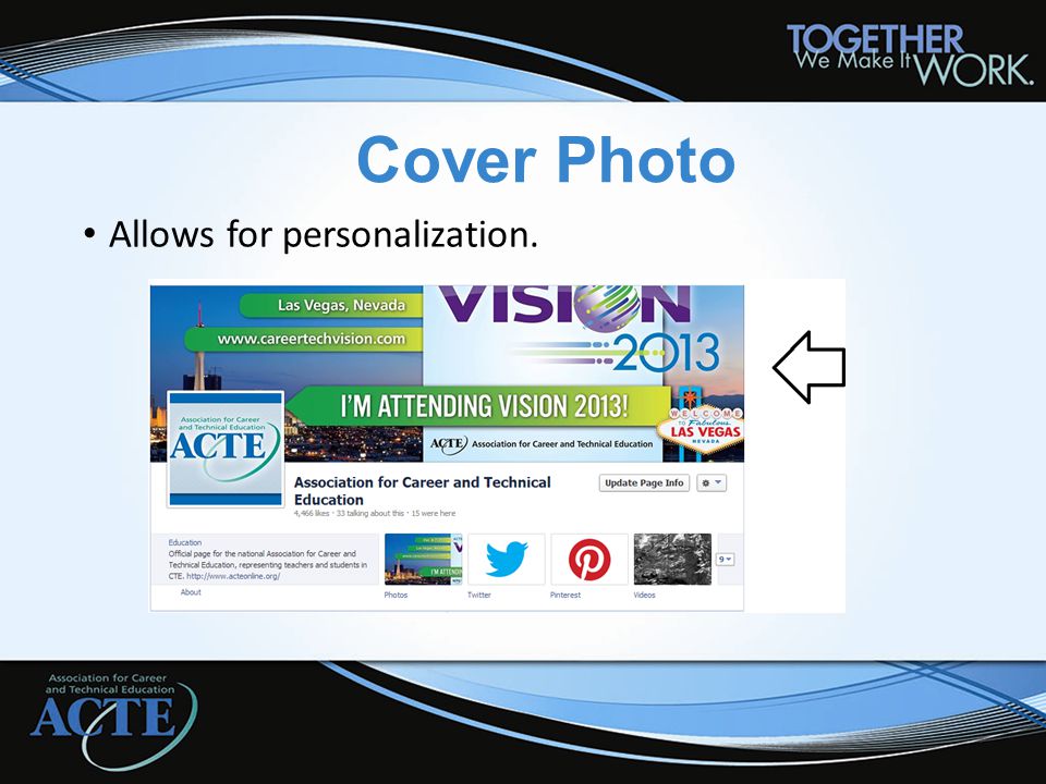 Cover Photo Allows for personalization.