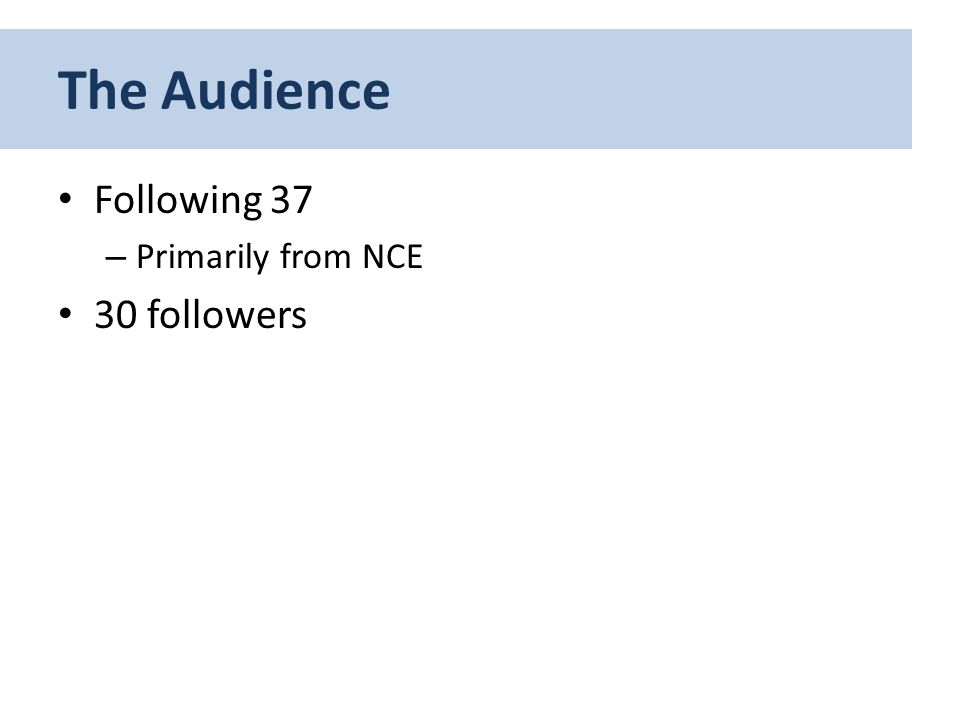 The Audience Following 37 – Primarily from NCE 30 followers