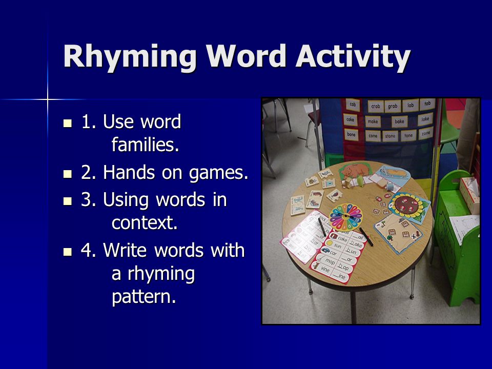 Rhyming Word Activity 1. Use word families. 1. Use word families.