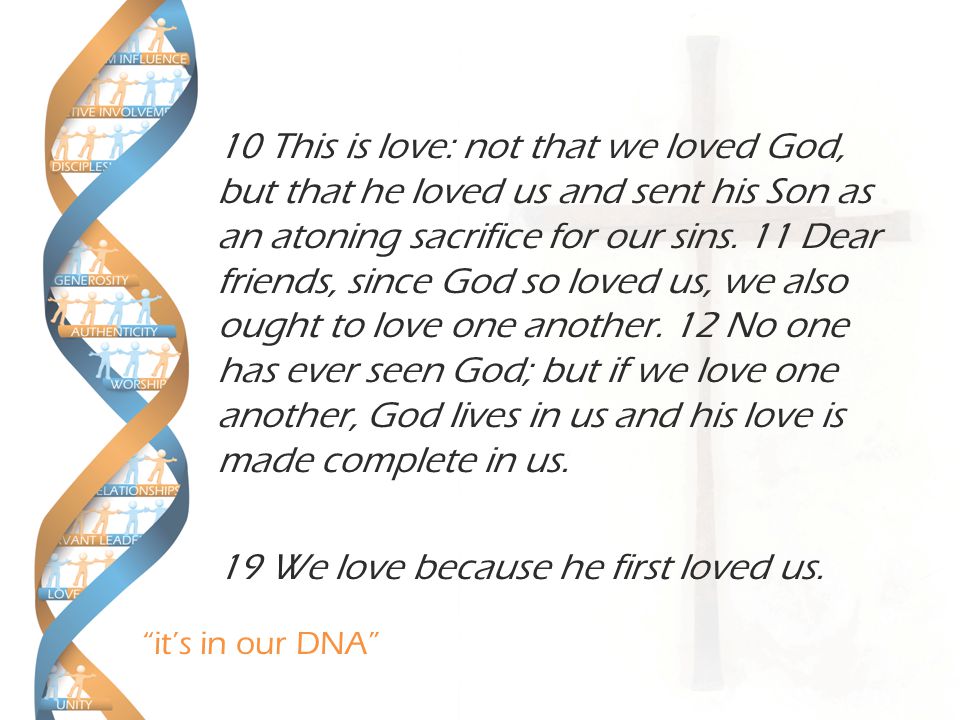 it’s in our DNA 10 This is love: not that we loved God, but that he loved us and sent his Son as an atoning sacrifice for our sins.