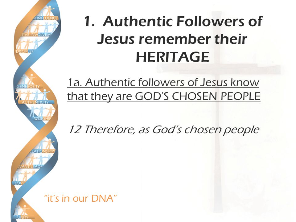 it’s in our DNA 1. Authentic Followers of Jesus remember their HERITAGE 1a.