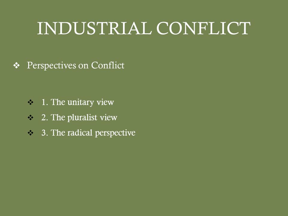INDUSTRIAL CONFLICT  Perspectives on Conflict  1.