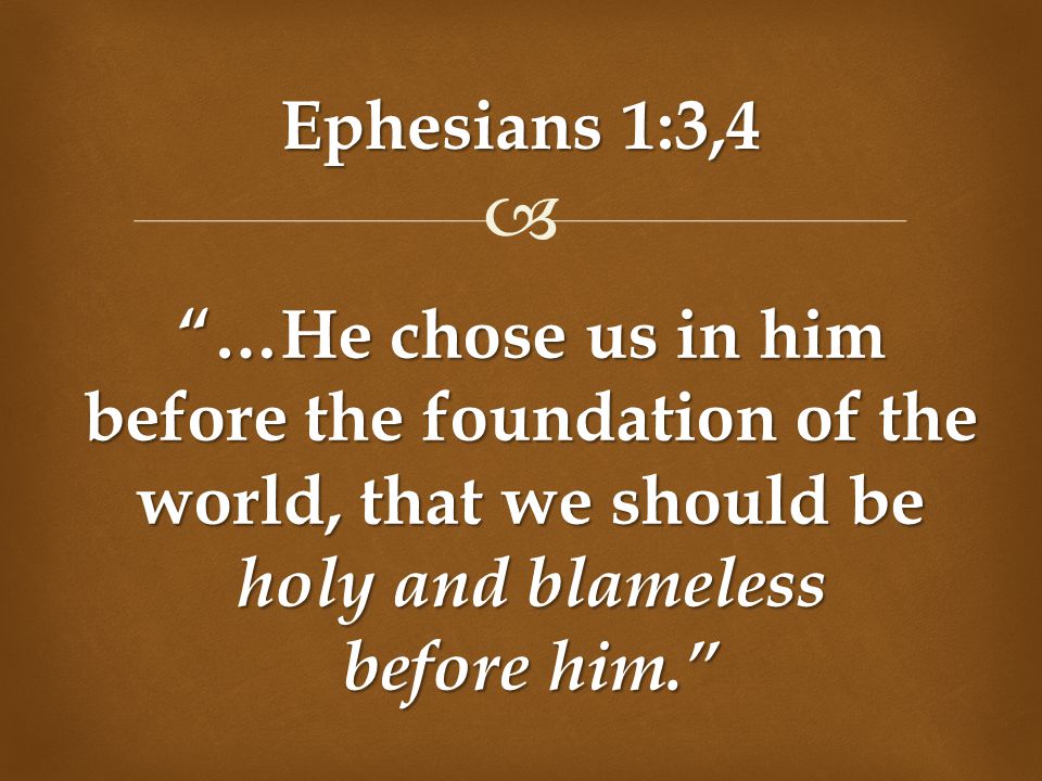  Ephesians 1:3,4 …He chose us in him before the foundation of the world, that we should be holy and blameless before him.