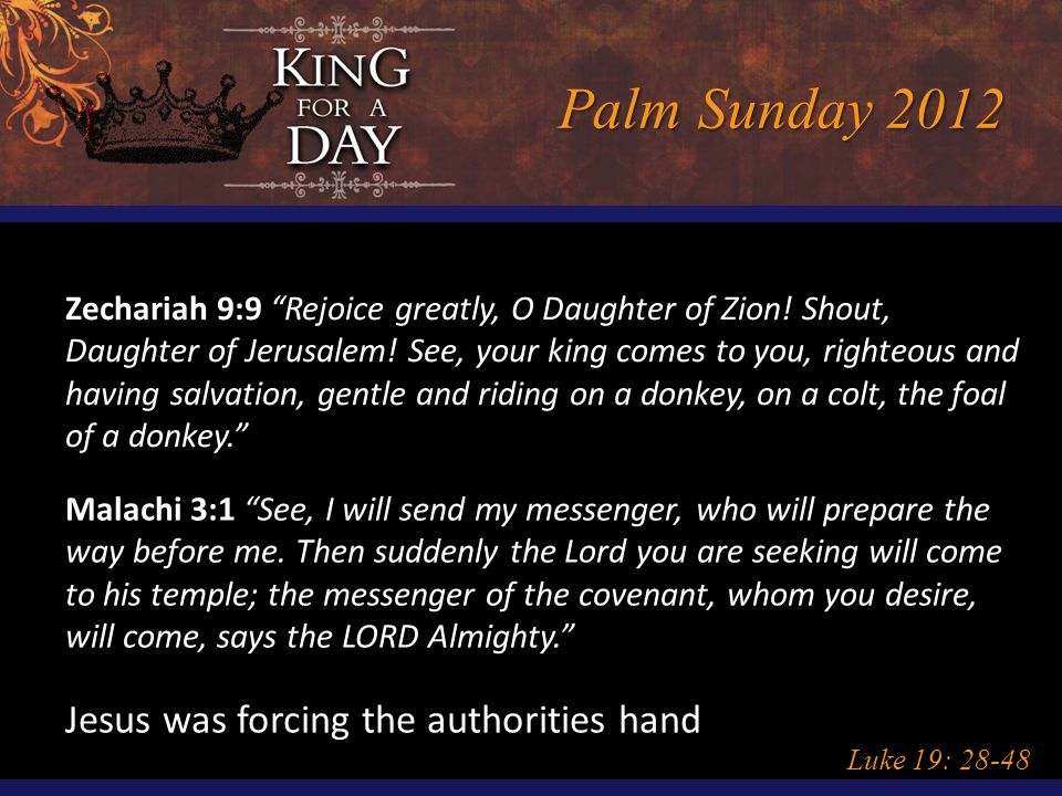 Palm Sunday 2012 Luke 19: Zechariah 9:9 Rejoice greatly, O Daughter of Zion.