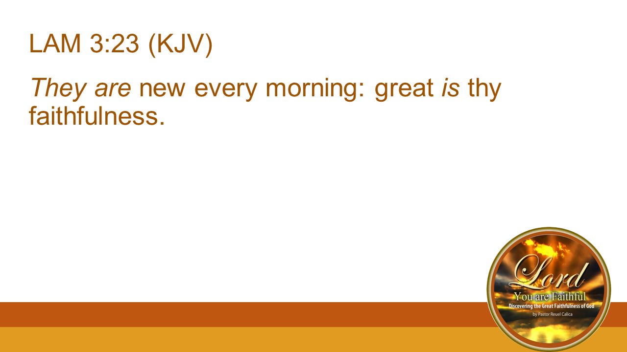 LAM 3:23 (KJV) They are new every morning: great is thy faithfulness.