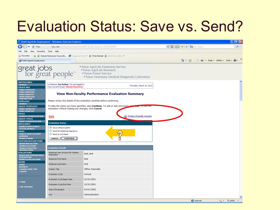 Evaluation Status: Save vs. Send