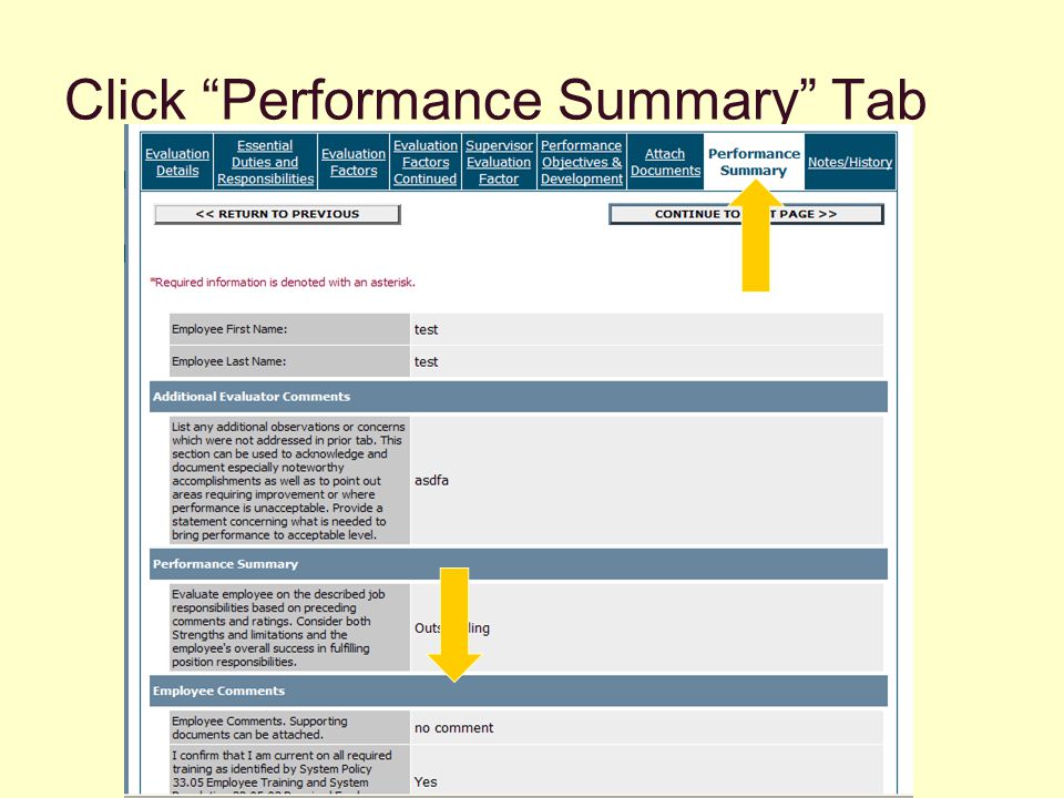 Click Performance Summary Tab