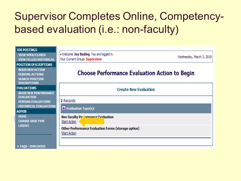 Supervisor Completes Online, Competency- based evaluation (i.e.: non-faculty)