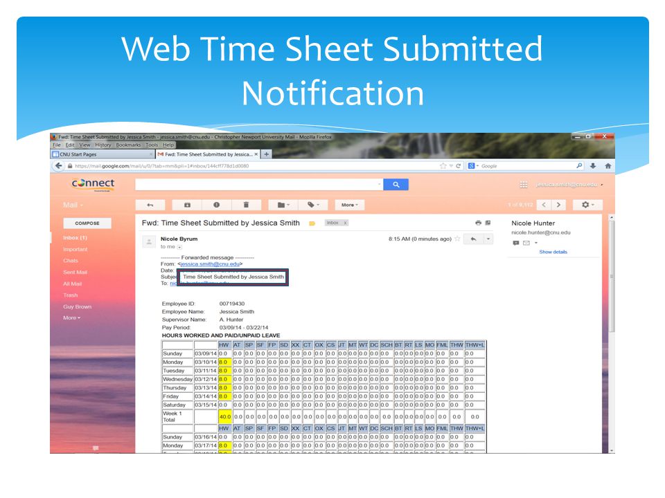 Web Time Sheet Submitted Notification
