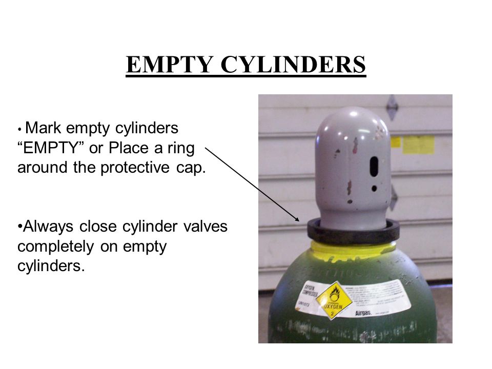 EMPTY CYLINDERS Mark empty cylinders EMPTY or Place a ring around the protective cap.