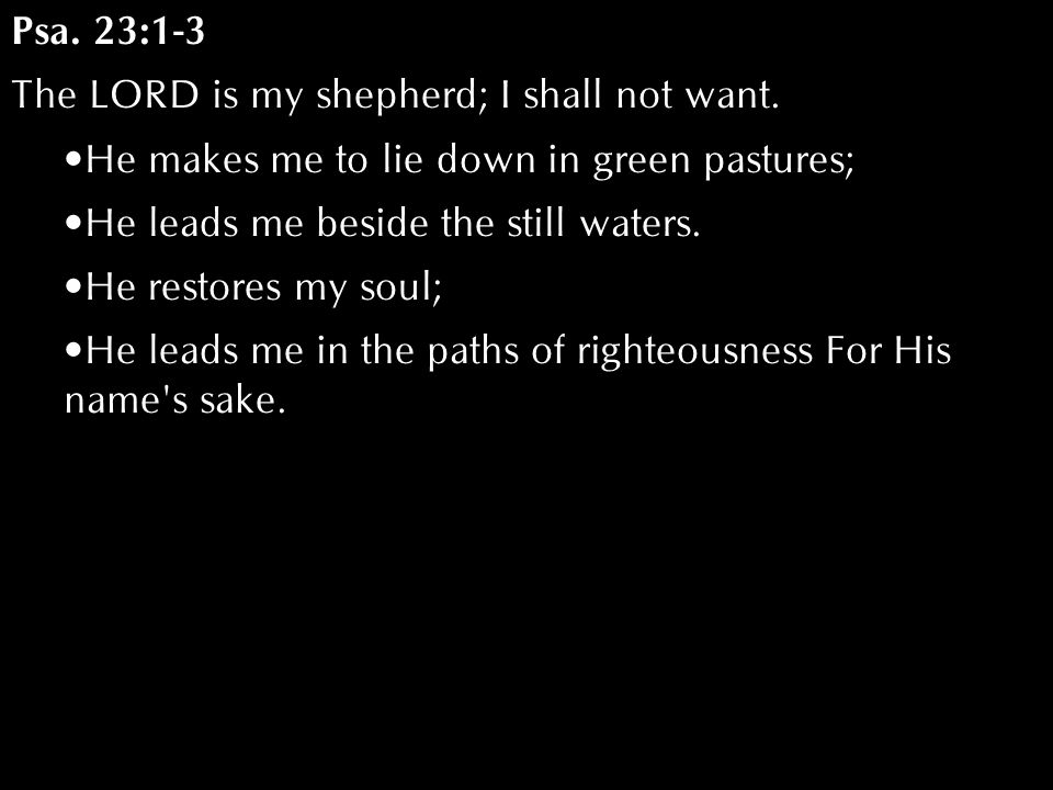 Psa. 23:1-3 The LORD is my shepherd; I shall not want.