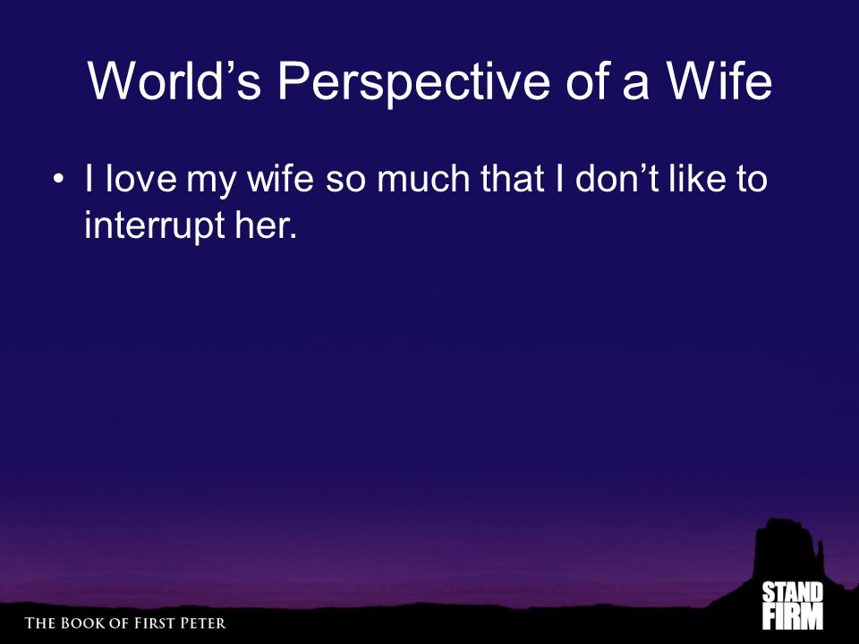 World’s Perspective of a Wife I love my wife so much that I don’t like to interrupt her.
