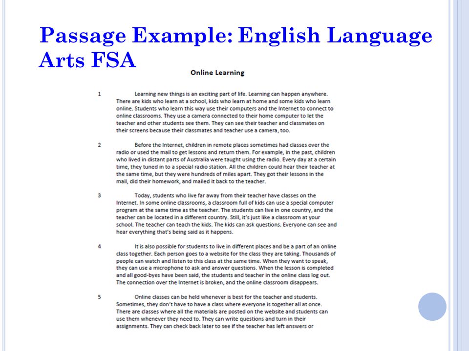 Passage Example: English Language Arts FSA